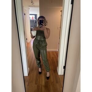 NATORI Olive Faux Lambskin Elastic Drawstring Side Pockets Slim Silhouette sz L